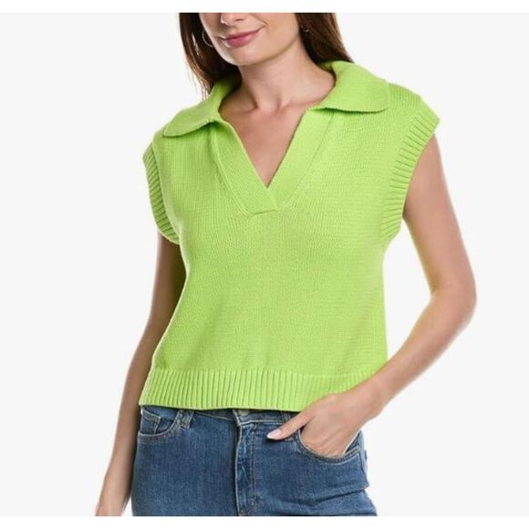 NEW Velvet By Jenny Graham Sleeveless V Neck Collared Knit Top Lime Green M NWT - Picture 1 of 6